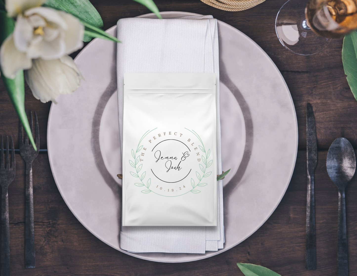 Custom Coffee Bag Wedding Favor DUSTY BLUE CIRCLE| Personalized Coffee Bag | Unique Wedding Shower Favor | Tea Coffee Favor | Baby Shower Favor | Minimalist