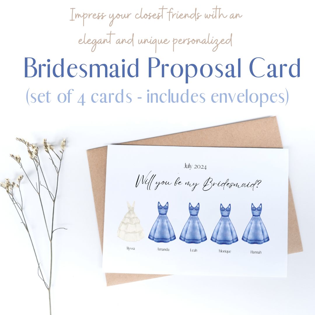 Will You Be My Bridesmaid / Maid of Honor? Custom Bridesmaid Proposal Card (Set of 4)